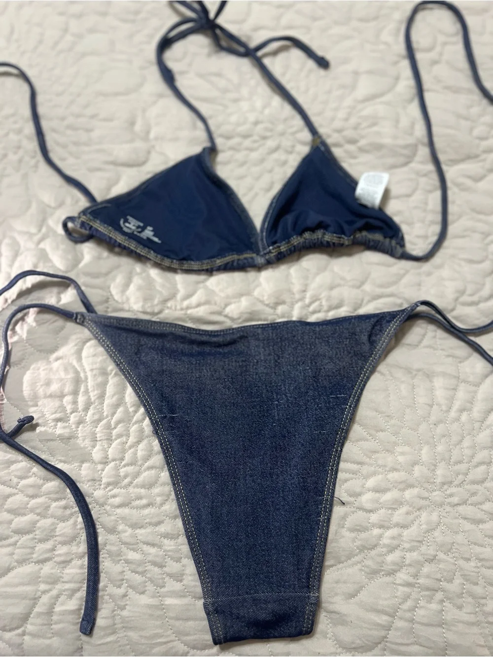 American Eagle Outfitters Dark denim Blue Triangle String Bikini Matching Set